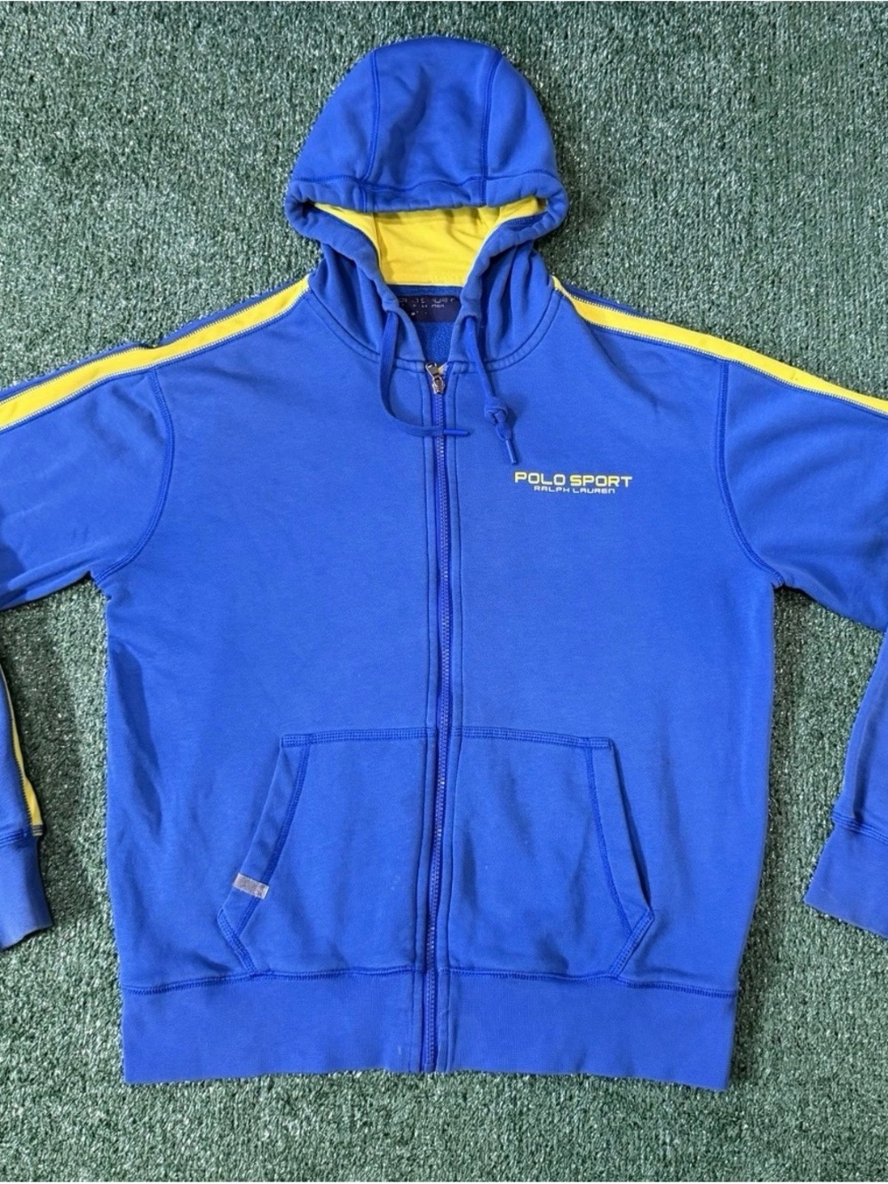 Polo Sport Ralph Lauren Blue Yellow Stripe Zip Hoodie Men’s Medium/Large Vintage